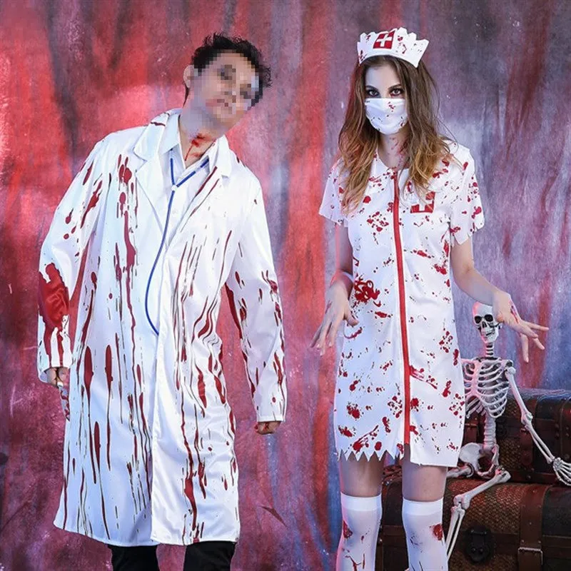 

Halloween Horror Nurse Costume Bloodstained Adult Women's Doctor Uniform Sexy Scary Nurse Outfit for Couples Festive Wear