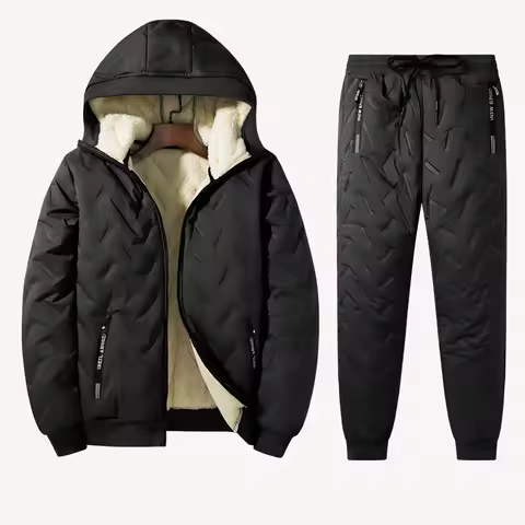 2025 Men autumn and winter sports suit hooded casual cardigan jacket outdoor thick warm sports shirt and pants two-piece set