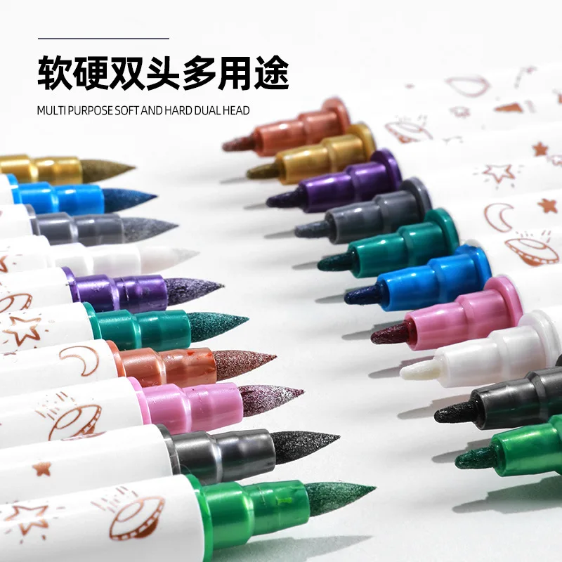 

10 шт. маркер с металлическим блеском, двунаправленный маркер, мягкий наконечник, маркировка ключевых точек и ведение журнала, акриловая основа