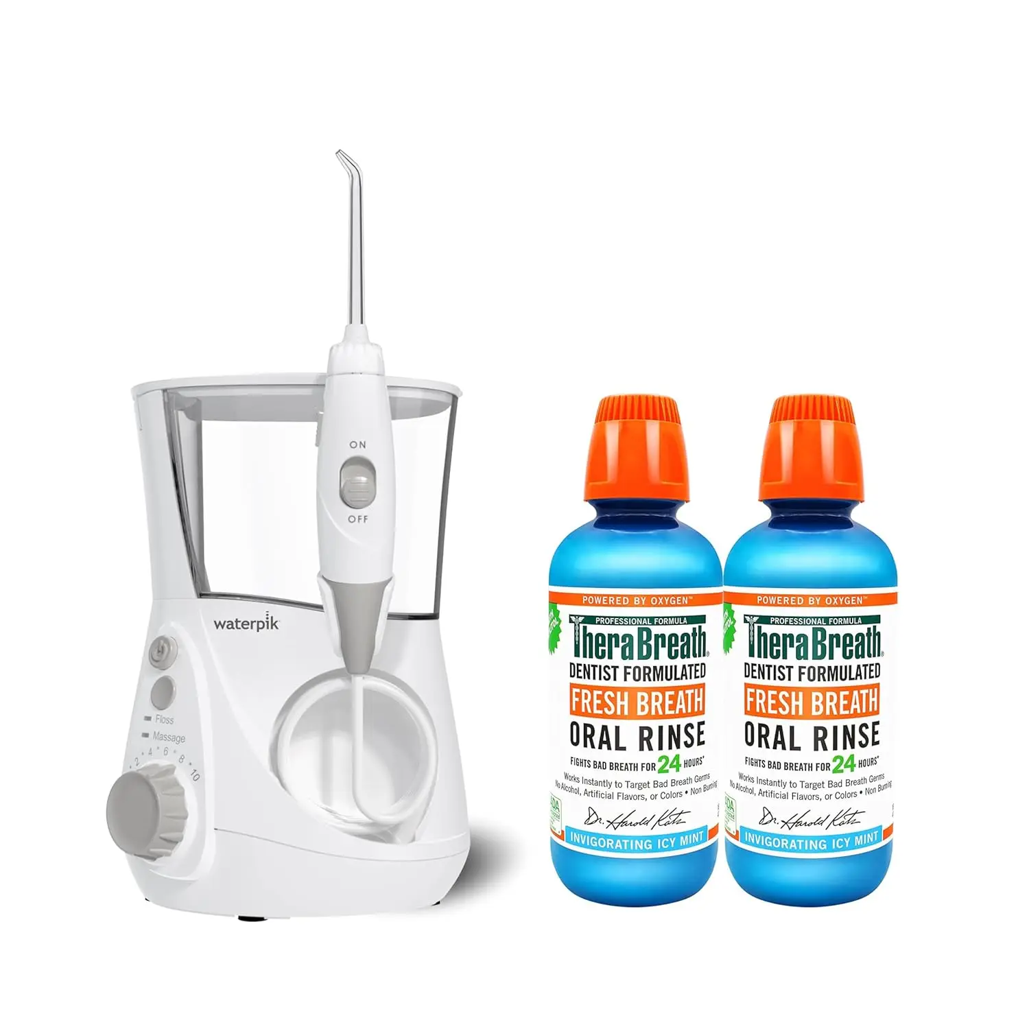 

Профессиональный ирригатор для полости рта с 7 насадками и функцией освежения дыхания, вкус ледяной мяты, 16 унций, упаковка из 2 штук