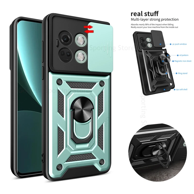 

Hybrid Armor Heavy Duty Case For OnePlus 13 12R 10T Slide Lens Magnetic Ring Stand Cover For OnePlus Ace 5 Pro Nord CE 4 Lite 5G