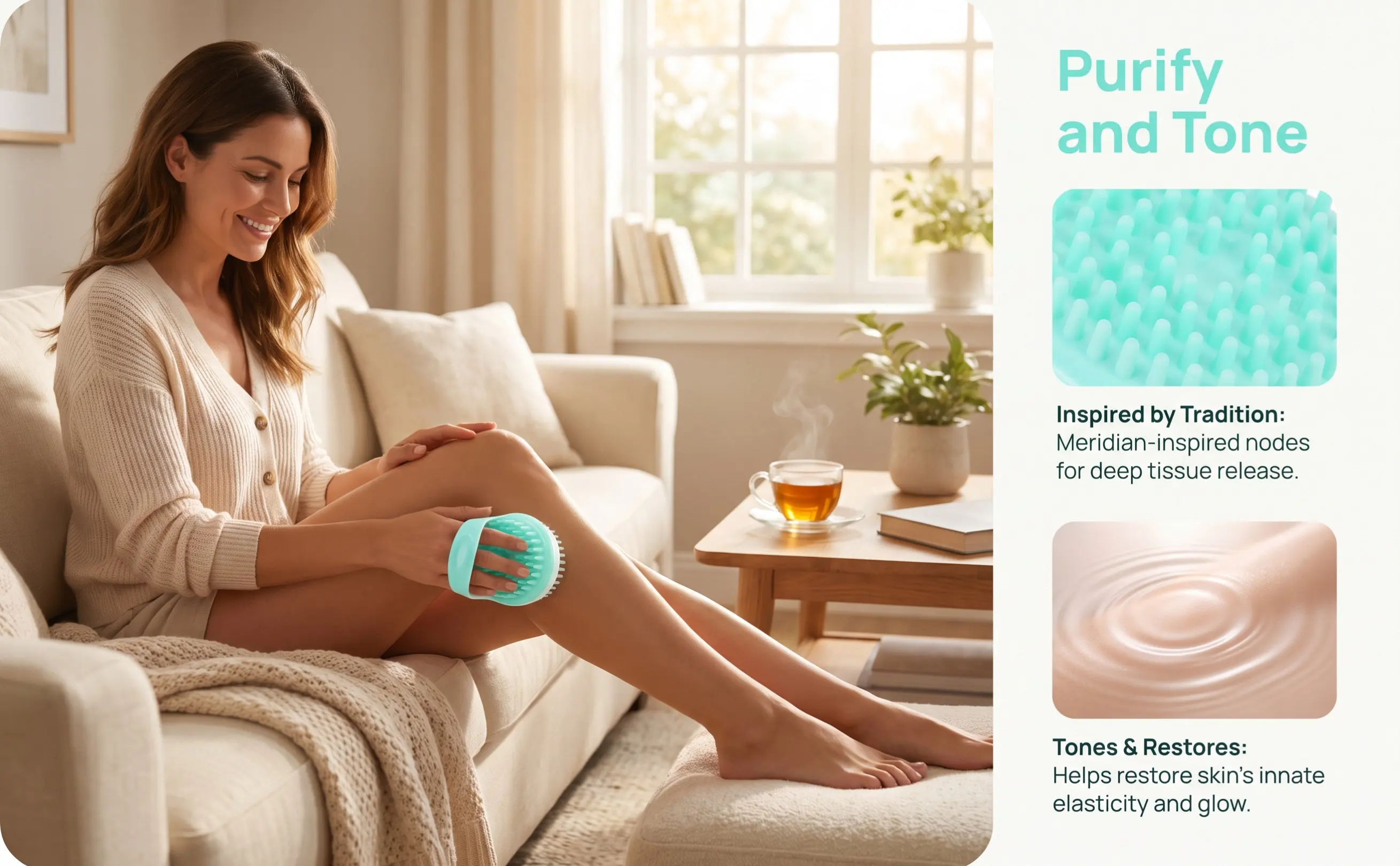 Anti Cellulite Brush Massager for Thighs Buttocks Arms Legs Body Tightens Tones Firms Skin Stimulates Circulation Drain Toxins