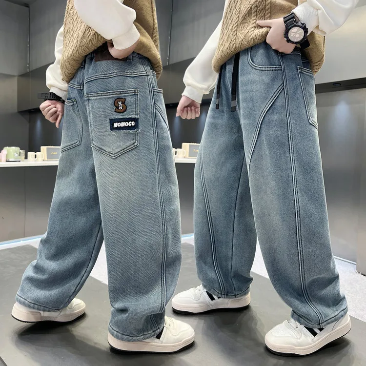 

Teenage Autumn Vintage Baggy Jeans for Boys Loose Straight Casual Denim Pants Student Kids Child Letter Embroidery Trousers