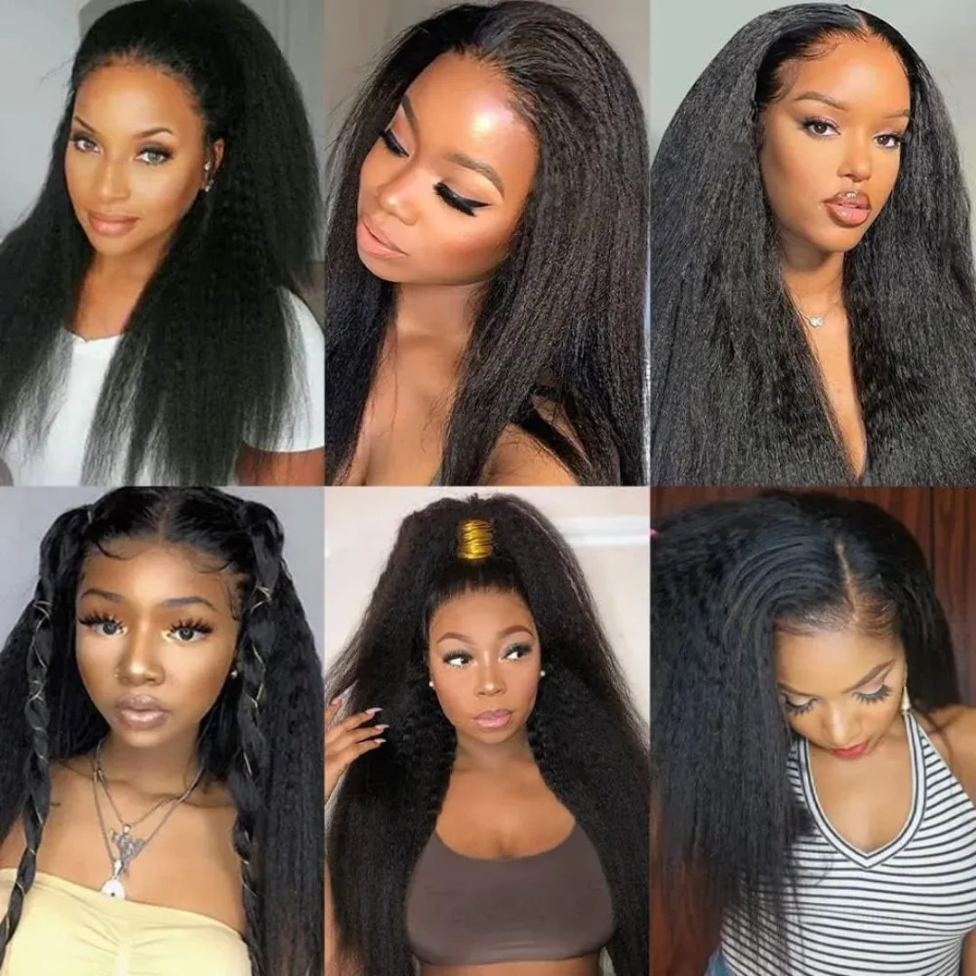 24 Inch Kinky Straight Yaki Natural Black Soft Long Glueless Lace Front Wig For Women With Baby Hair Synthetic Preplucked Daily