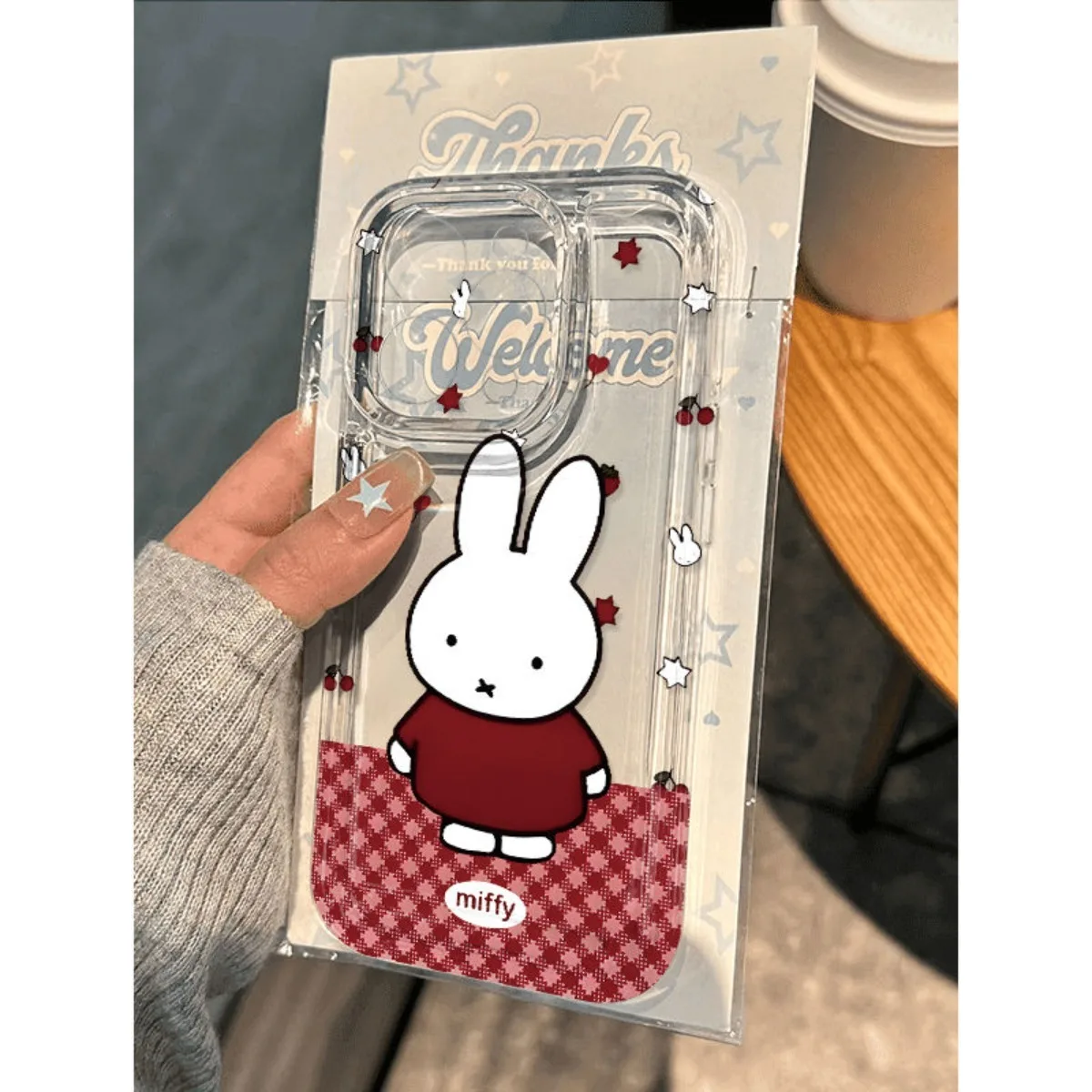 Милый чехол для телефона с кроликом Миффи, мультяшный чехол с вишневым принтом, подходит для 16ProMax/15/14, простой мягкий резиновый чехол для 13/12