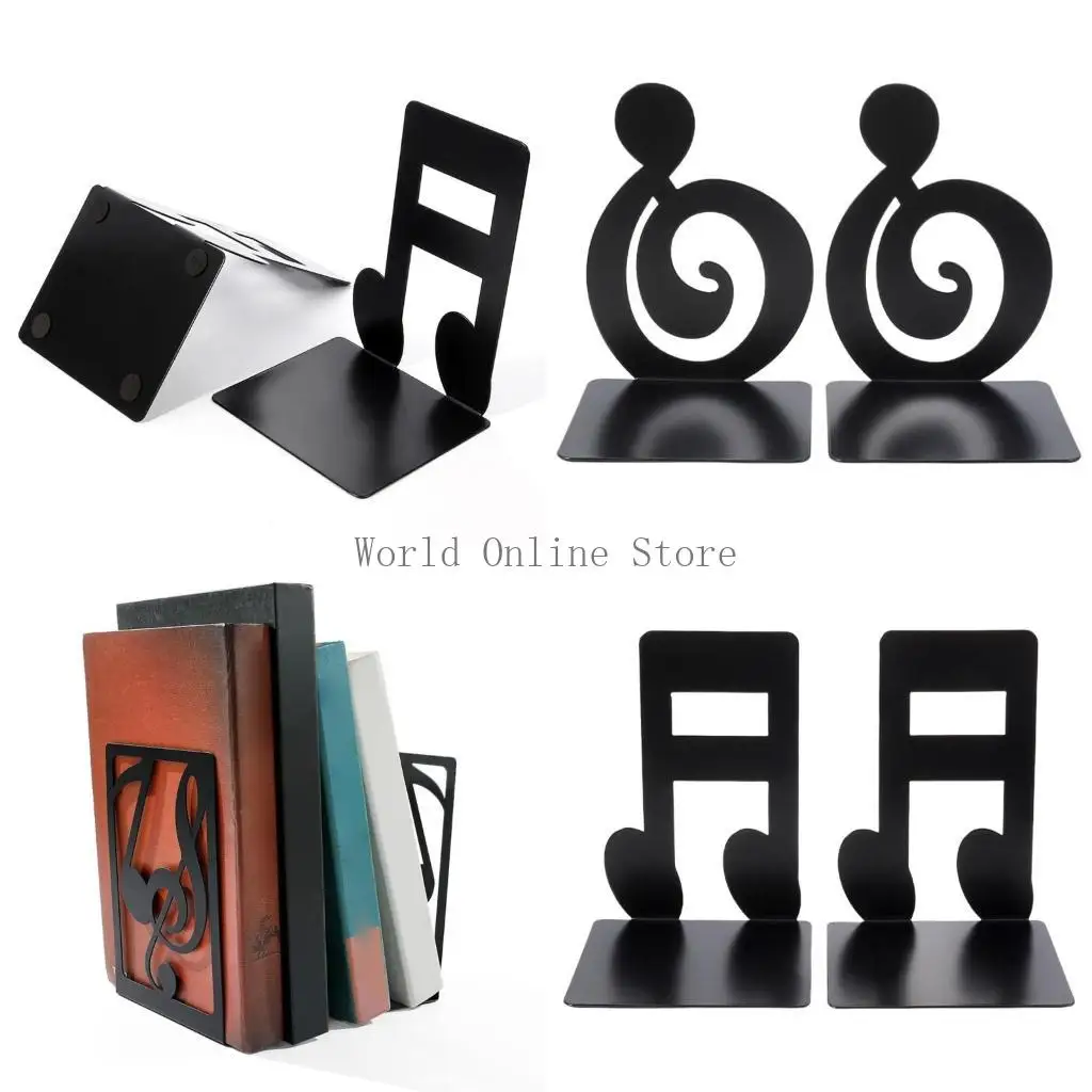 

2Pcs Hollowed Musical Note Book End For Shelves Desk Heavy Duty Metal Bookends 87HC