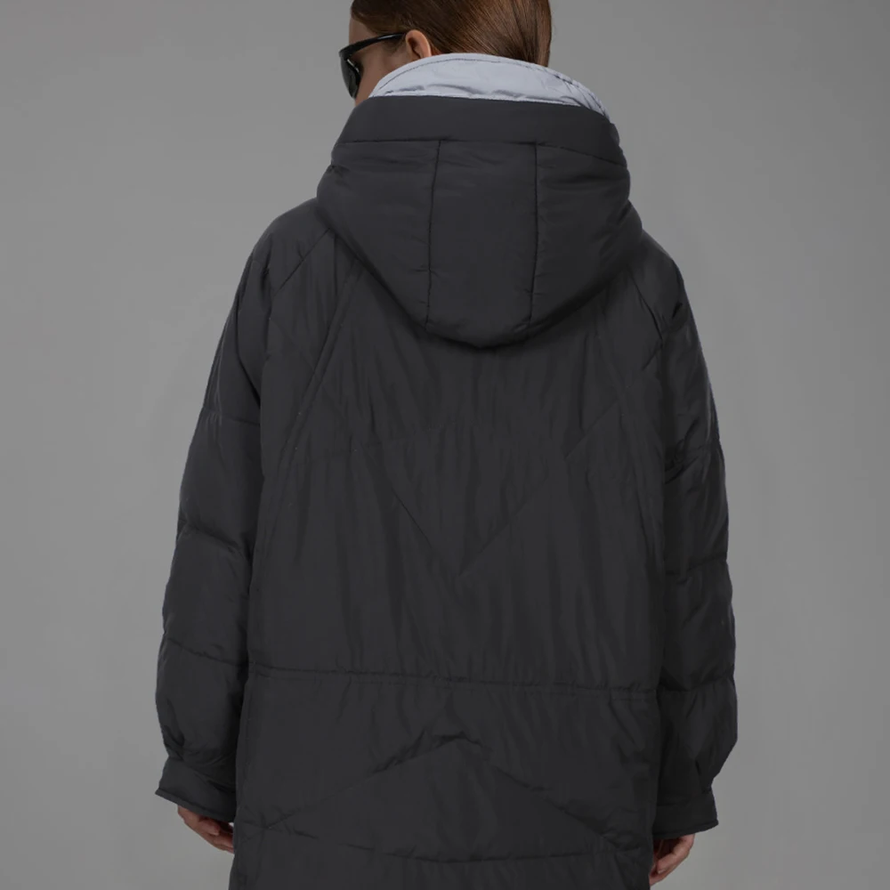 LEPLUSS Hooded medium-length down jacket women loose winter small people in the long section of the jacket