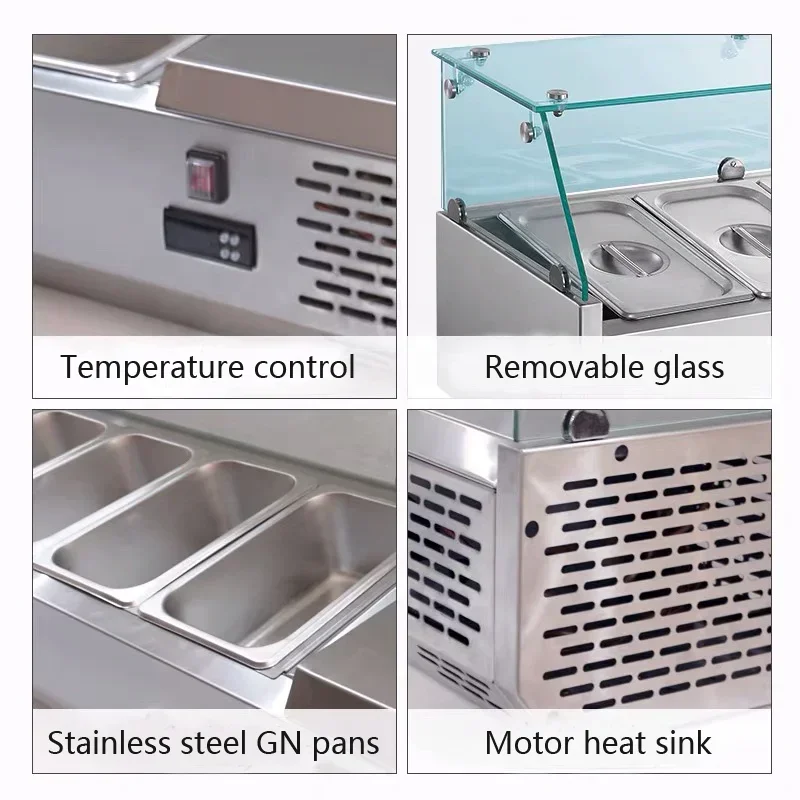 Commercial Stainless Steel Countertop Mini Buffet Glass Refrigerated Display Cooler  Containers Salad Bar