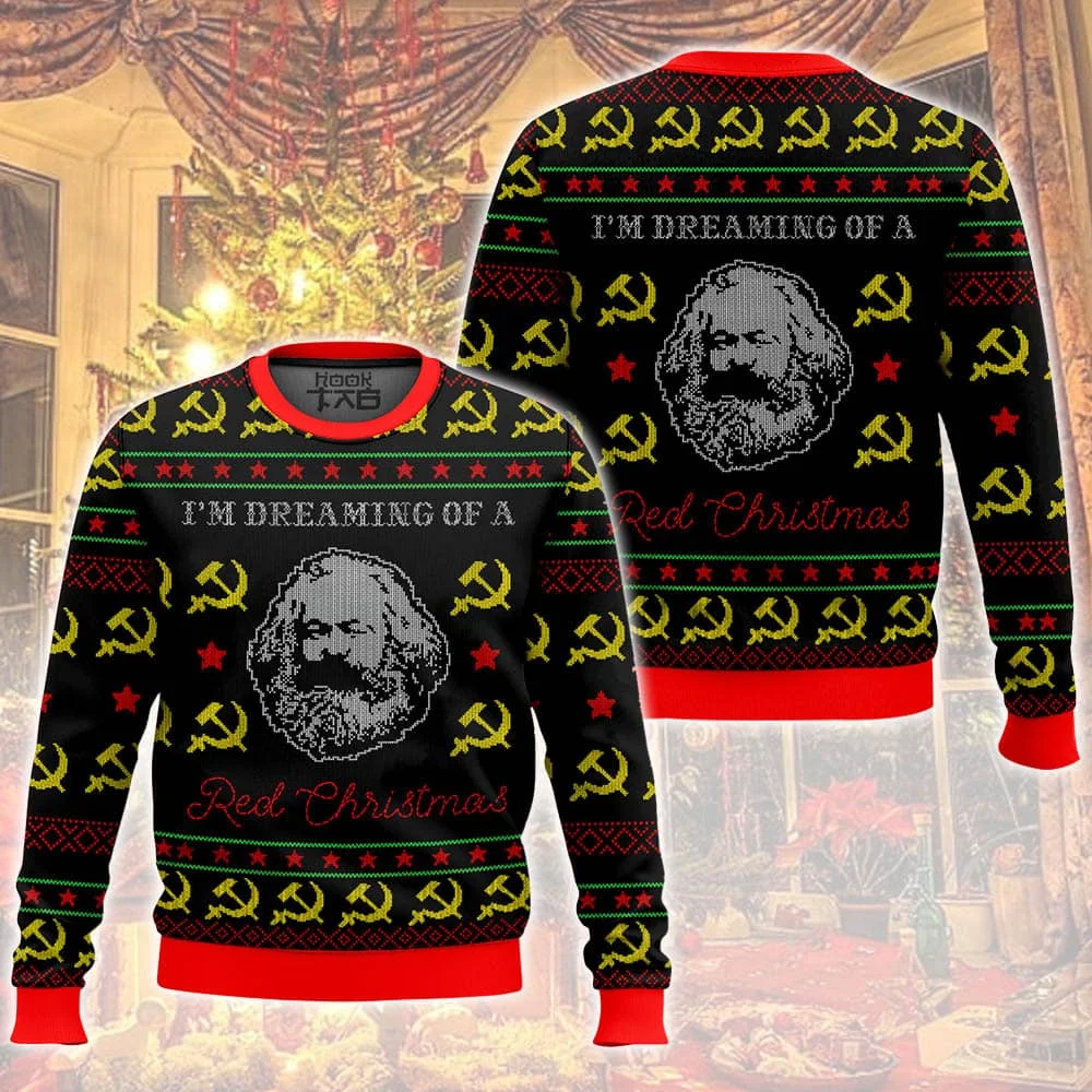 Karl Marx I’m Dreaming Of A Red Christmas Ugly Christmas Sweater Funny Holiday Party Pullover Oversize Sweater Xmas Gift 2026