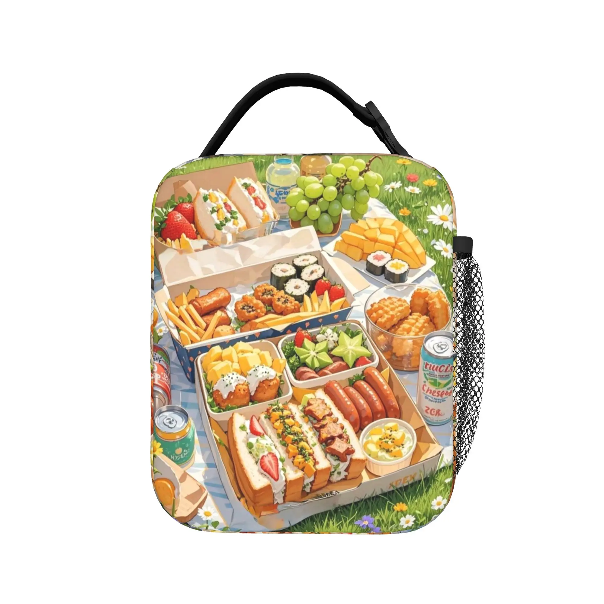 Lunch Time Poster Cartoon Lunch Bag  School Lunch Box Aesthetic Graphic Design Thermal Tote Handbags Oxford Portable Cooler Bag