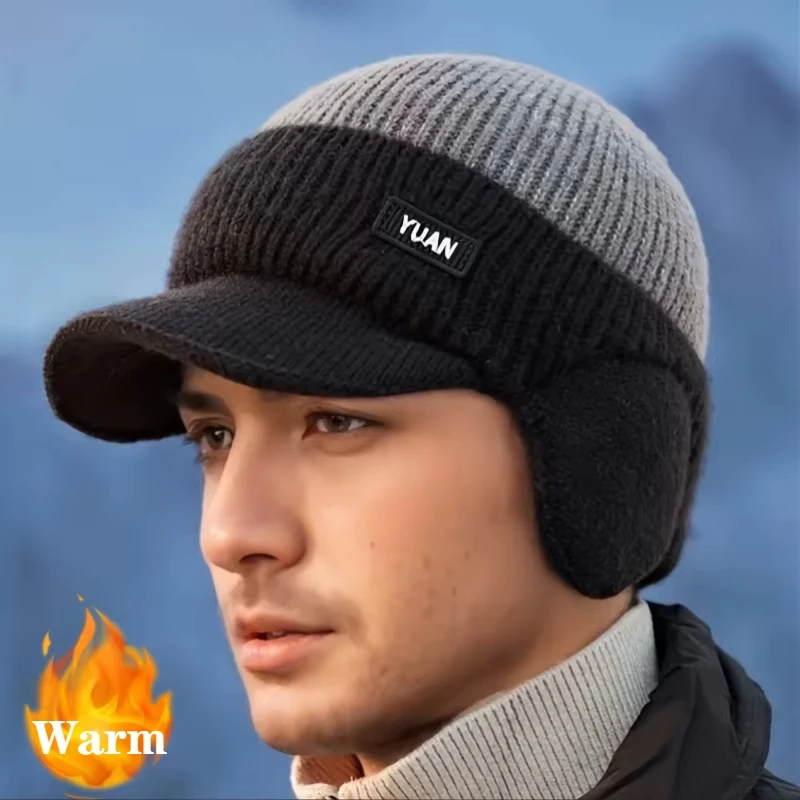 Winter Thermal Knitted Baseball Cap Thickened Ear Protection Warm Hat Windproof Men Women Outdoor Sports Running Hiking Beanie