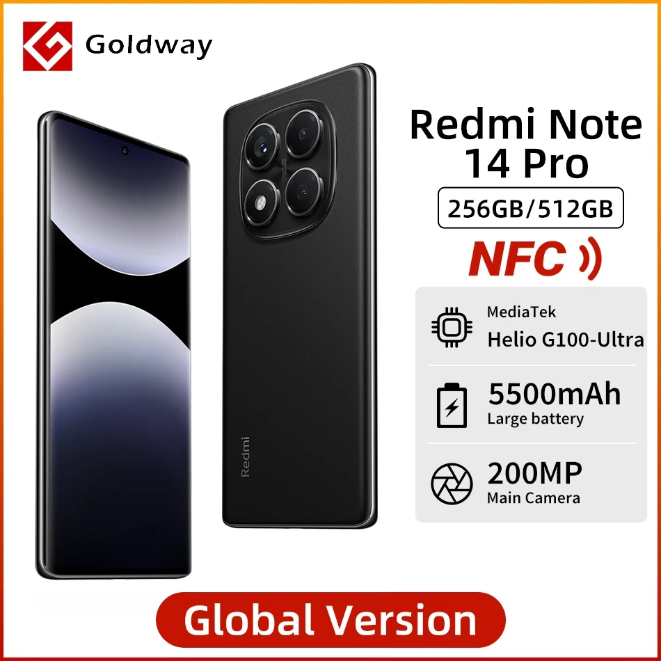 Xiaomi Redmi Note 14 Pro 4G Global Version NFC Cellphone Helio G100-Ultra 200MP Camera 6.67'' AMOLED Display 45W Turbo Charging