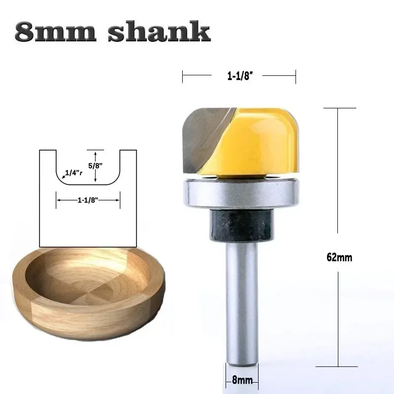 8mm Shank Deep Round Bottom Electric Wood Milling Router Bit Shank Bowl & Tray Template Router Bit Wood Cutting Tool Woodworking