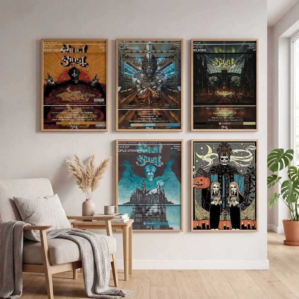Ghost Heavy Metal Band Filmplakat, selbstklebender Kunst-Aufkleber aus wasserfestem Papier, Kaffeehaus, Bar, Zimmer, Wanddekoration
