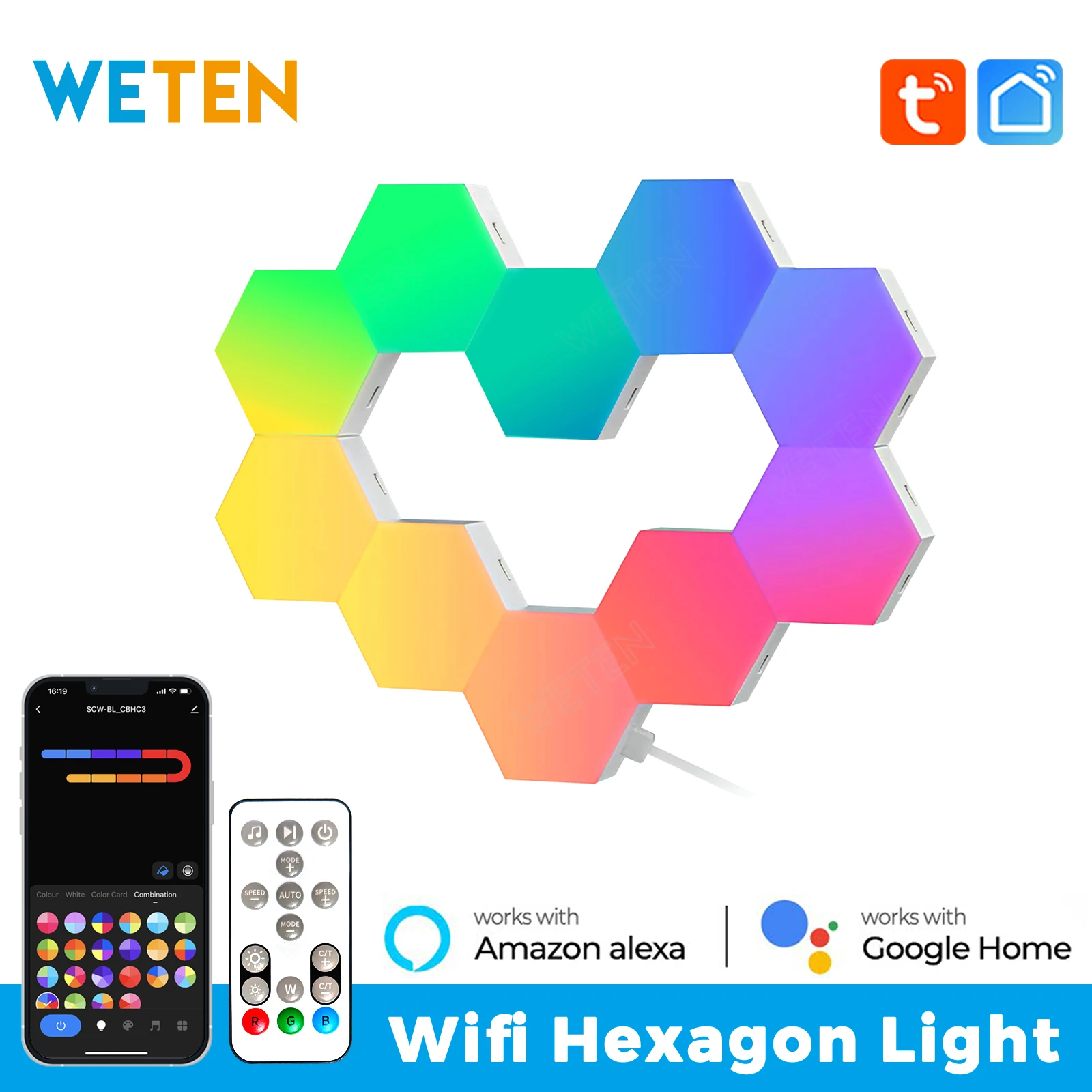 Tuya chytrý WIFI RGB LED lampa muzika okolní kolik šestiúhelník LED lehký pro ozdoba, chytrý život app, podpora alexa google domácí