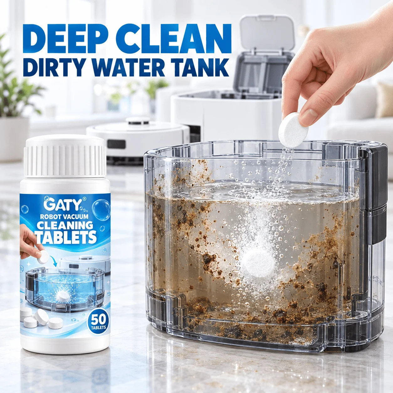 Robot Vacuum Dirty Water Tank Deodorizer Tablets, Mopping Robot Compatible, Long-Lasting Fresh, Easy-Dissolve No Clog, Universal