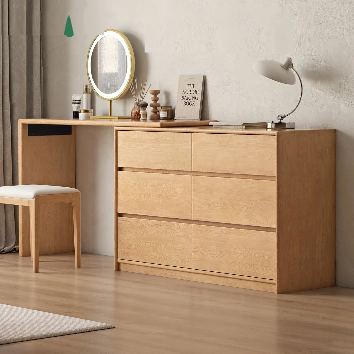 Pure solid wood oak bedroom chest dresser computer table integrated L-shaped corner dressing table Japanese log