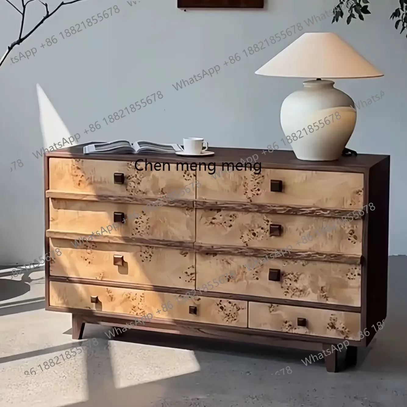 

X Simple solid wood retro solid wood chest, bedroom storage, living room black walnut side cabinet