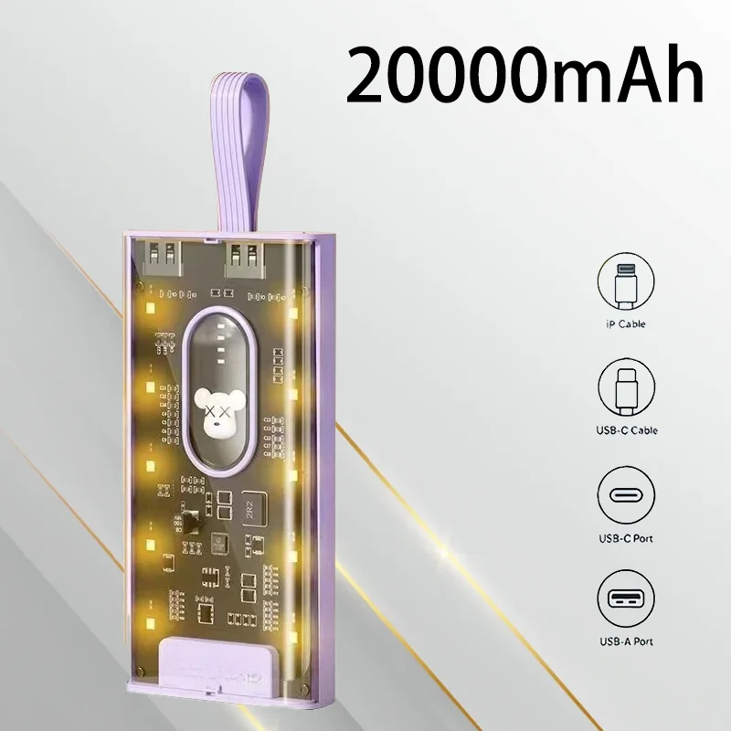 10000mAh 20000mAh LED Light Power Bank Built in Cable Portable Outdoor Emergency Power Supply Safe Durable for Travel