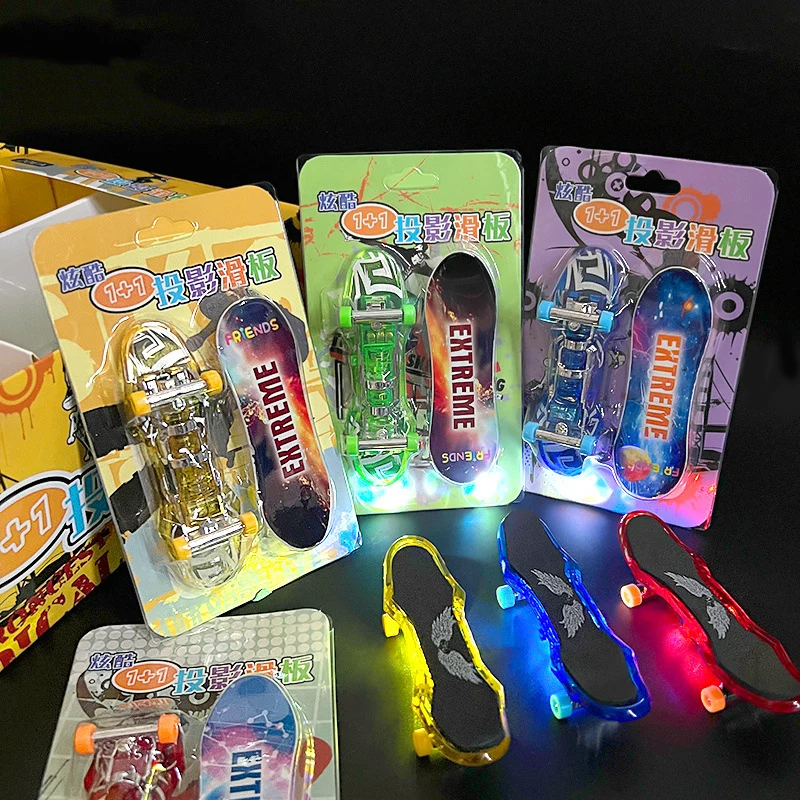 Finger Skateboard Toy Cartoon Animation Mini Fingertip Projection LED Glowing Scooter Children's Puzzle Table Games Novelty Toys