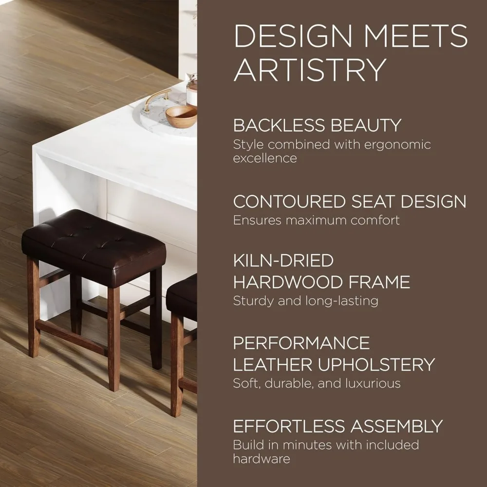 مقعد بدون ظهر بارتفاع 26 بوصة مع لمسة نهائية من قشرة الجوز الأصلية #6