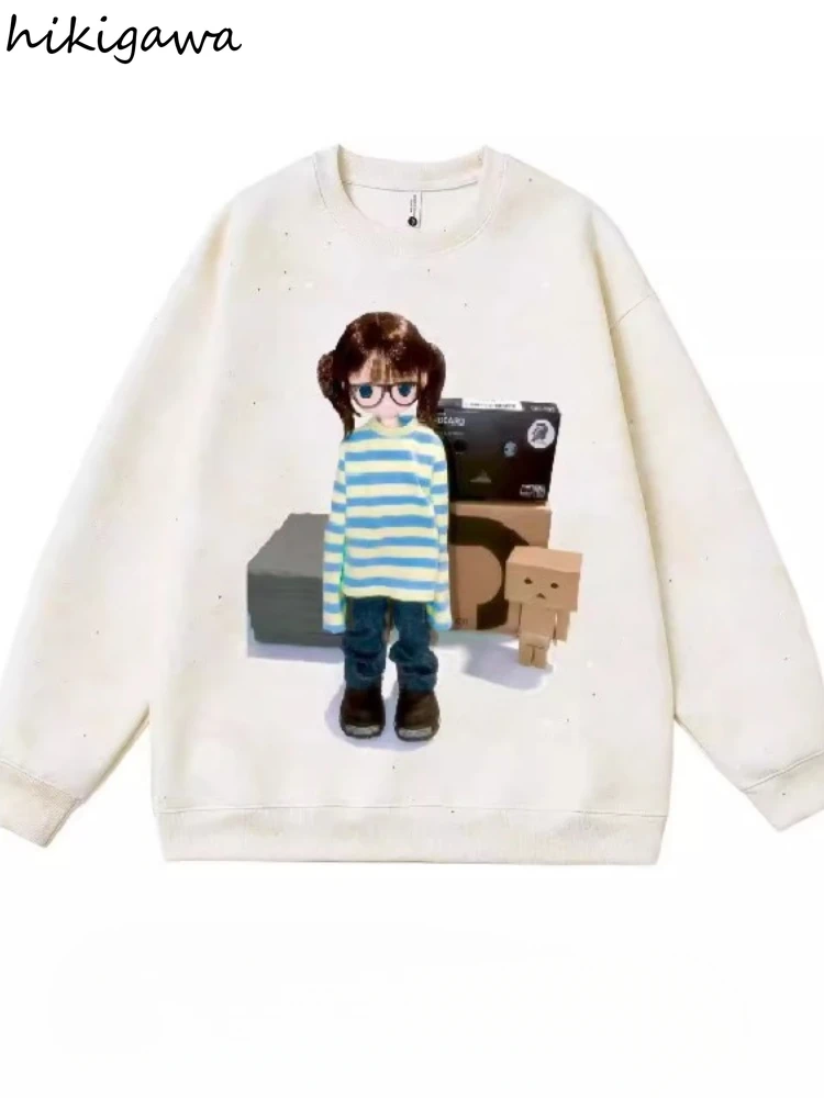 Cotton Hoodies Women Clothing Long Sleeve O-neck Casual Fashion Sweatshirts Y2k Tops Cartoon Prin Oversized Hoodie Ropa Mujer