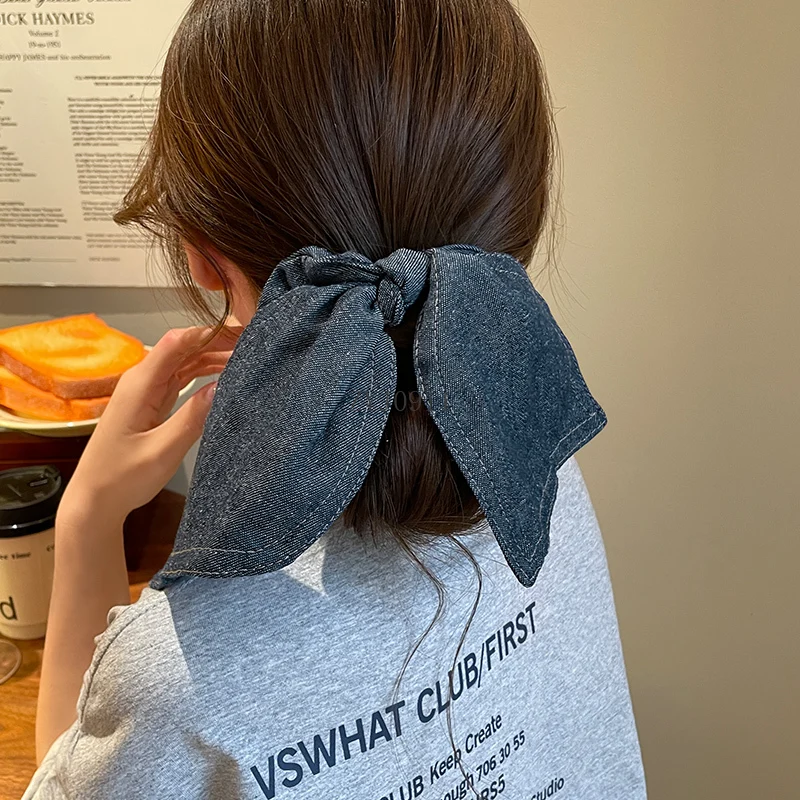 Джинсовая повязка для волос с бантом для толстой кишки, высококачественная веревка для волос, резинка для волос, корейская повязка на голову