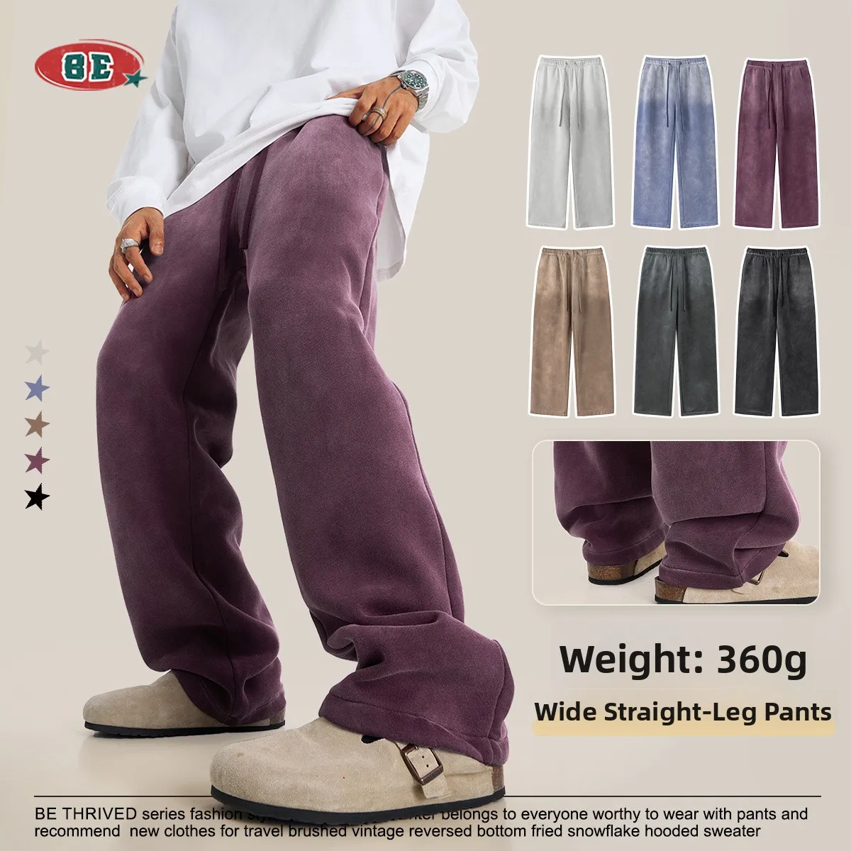 

Men's Faion Straight Leg Cotton Trousers Thiened Fce Waed Street Sle Casual Pants Winter Long Trousers