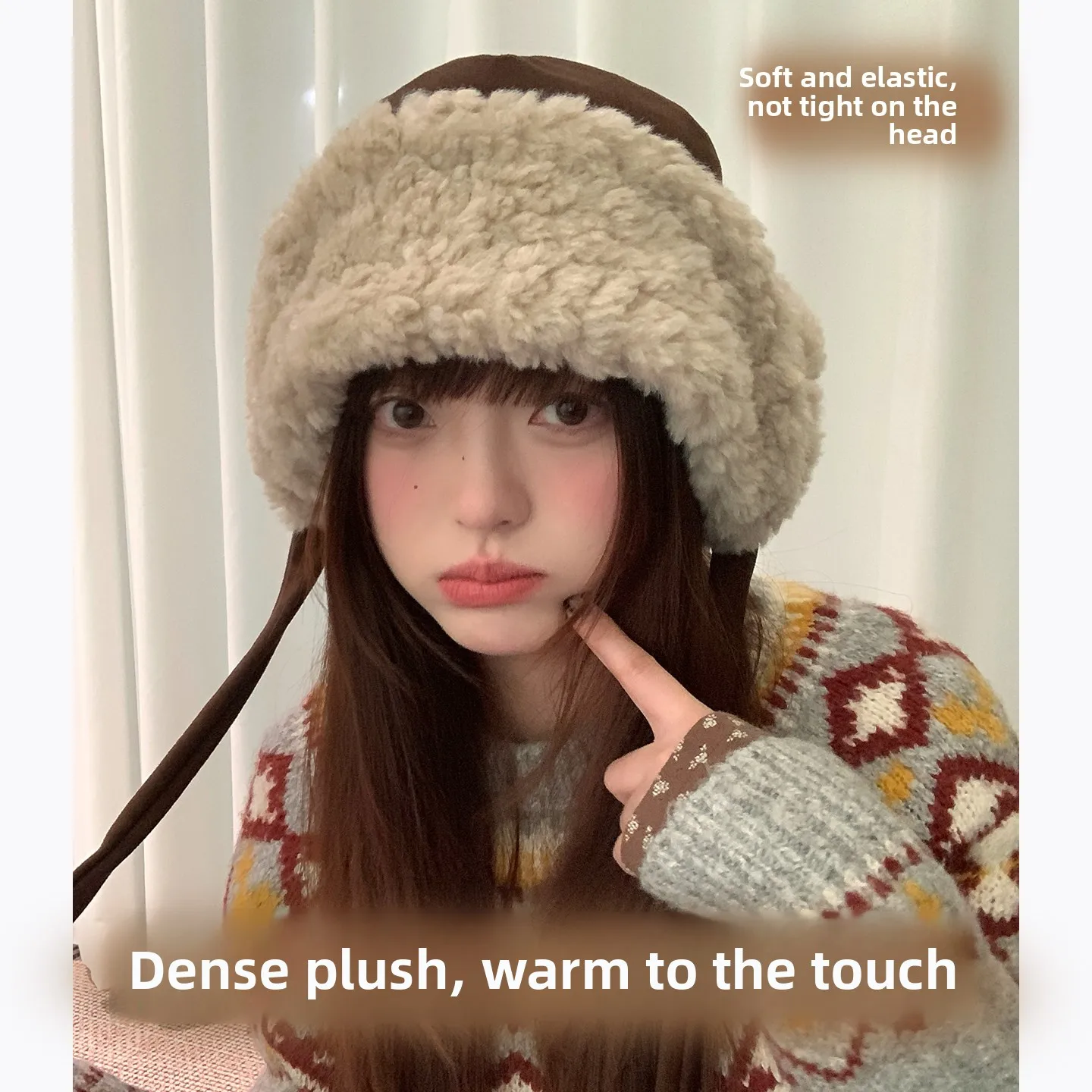 Thickened Fleece Winter Hat for Women Warm Ear Protection Cap Non-Folding round Top Style Unisex Casual Fashion Cold Proof