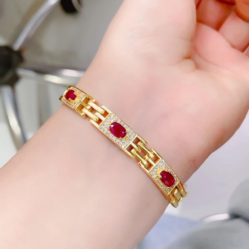 Natural Ruby Bracelet for women silver 925 jewelry luxury gem stones 18k gold plated free shiping items