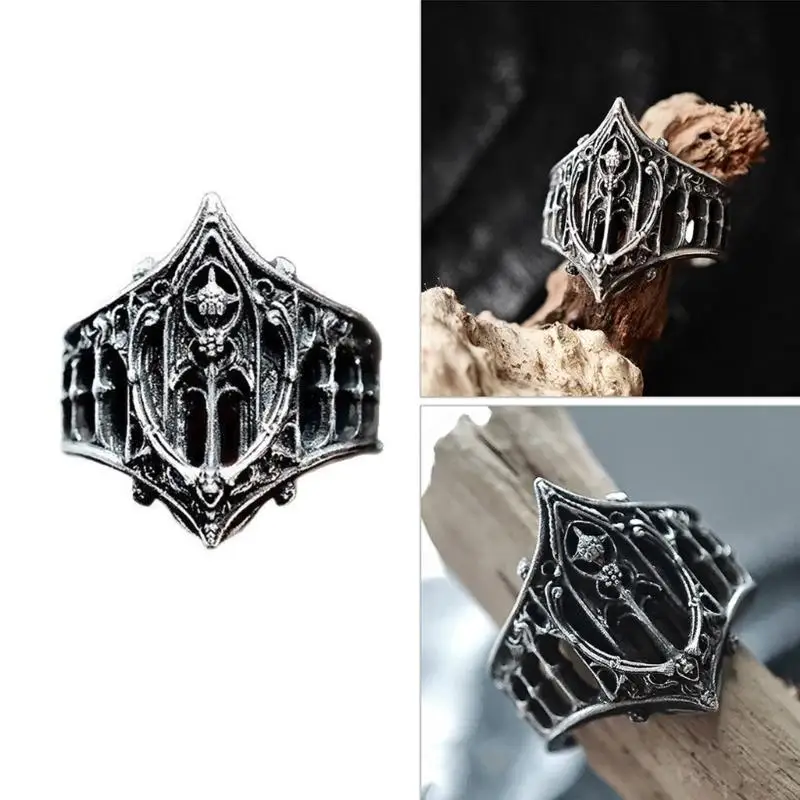 

Unique Gothic Ring Intricate Detailing Silver Tone Zinc Alloy Adjustable Sizes Perfect For Daily Wear Special XX9C