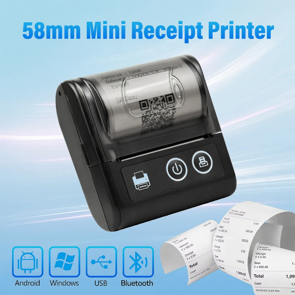 Mini Impresora portátil de recibos de 58MM, Impresora térmica para teléfono, ordenador, Bluetooth, lista de billetes, fabricante de facturas para negocios