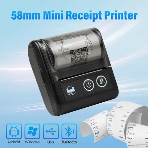 Mini Portable Printer 58MM Receipt Thermal Impresora Printer For Phone Computer Bluetooth Ticket List Bill Maker For Business