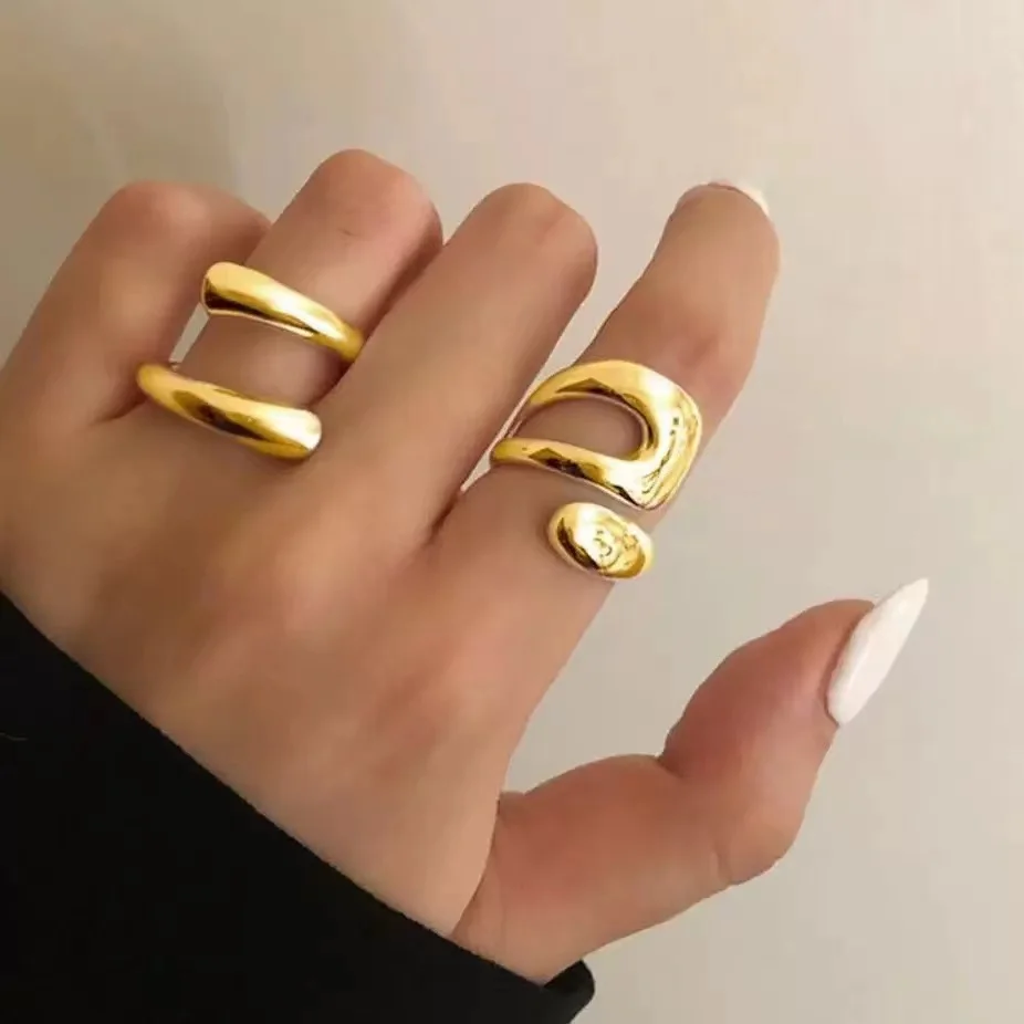 Cross-Border Selling Punk Style Hollow Geometry Irregular Alloy Electroplated Women's Retro open Ring, Suitable For Punk Style m image 6