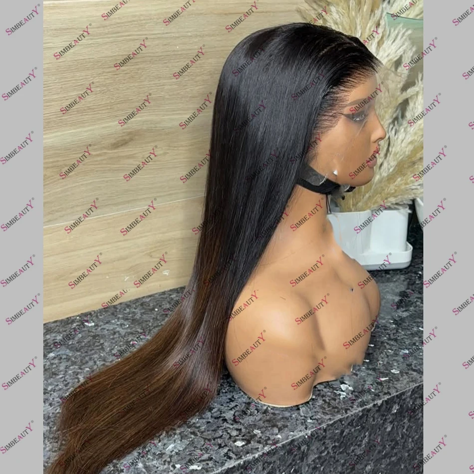 Natural Hairline Silky Straight Ombre Brown Human Hair Lace Front Wigs for Black Women Glueless 5x5 HD Lace Closure Wig Remy Wig