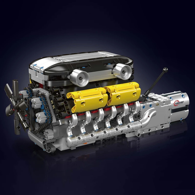 モールドキング 10202 テクニカルカーエンジンおもちゃ電動スーパーカー V12 エンジン + トランスミッションビルディングブロックレンガキッズギフト