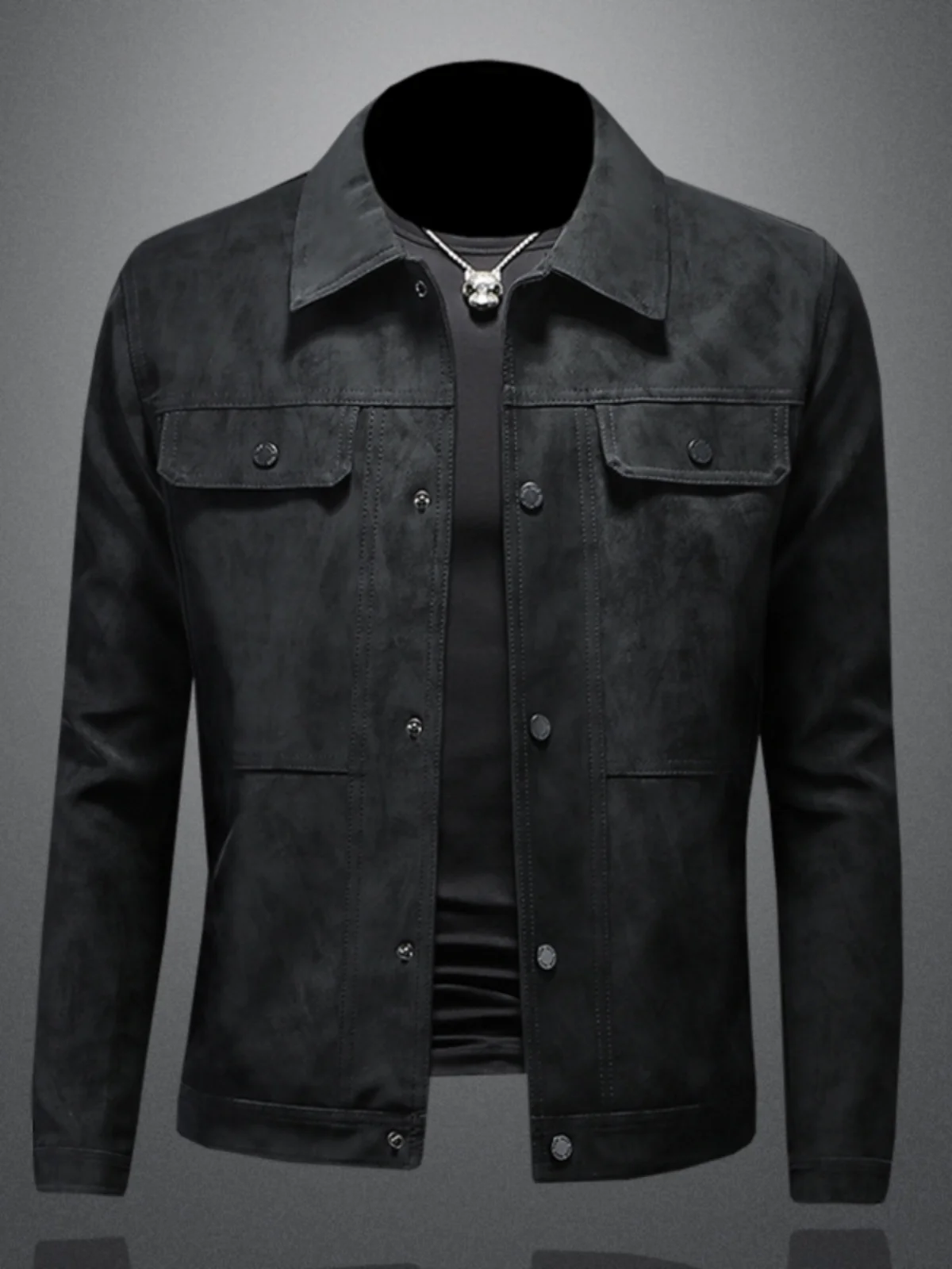 

Мужская демисезонная куртка-косуха из мягкой замши, приталенная, с воротником-стойкой, в корейском стиле, молодежная, трендовая, брендовая верхняя одежда