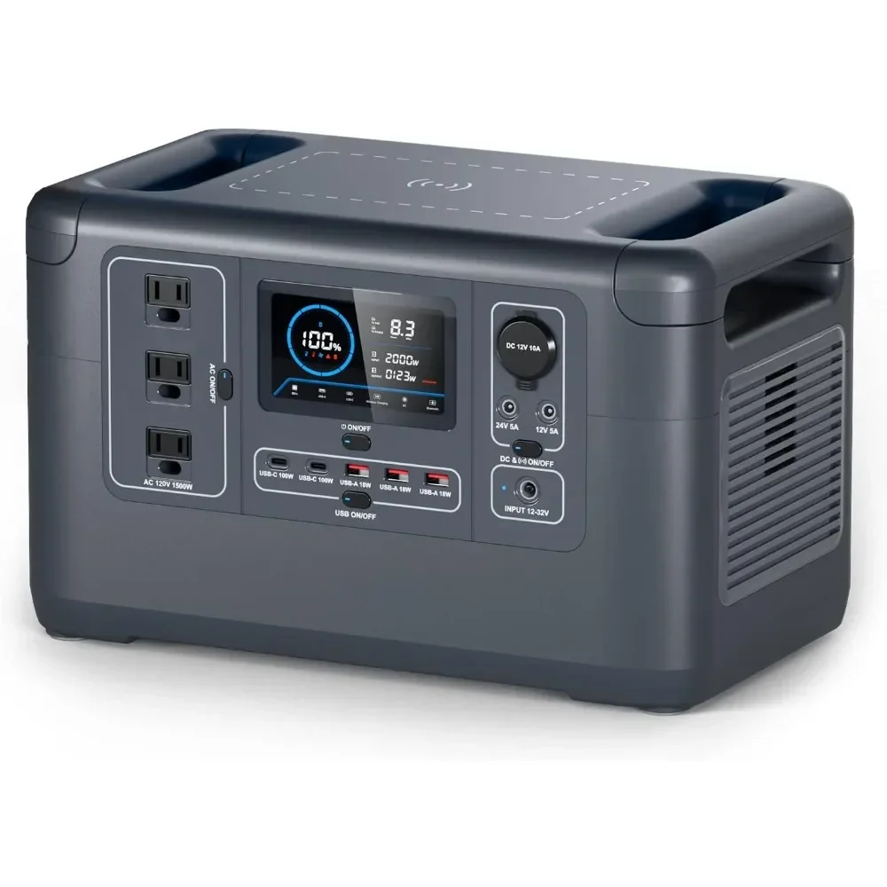 

Portable Power Station, 1036Wh LiFePO4 Battery, 1500W Continuous Power, Solar Generator for Emergency Backup, Home, Camping