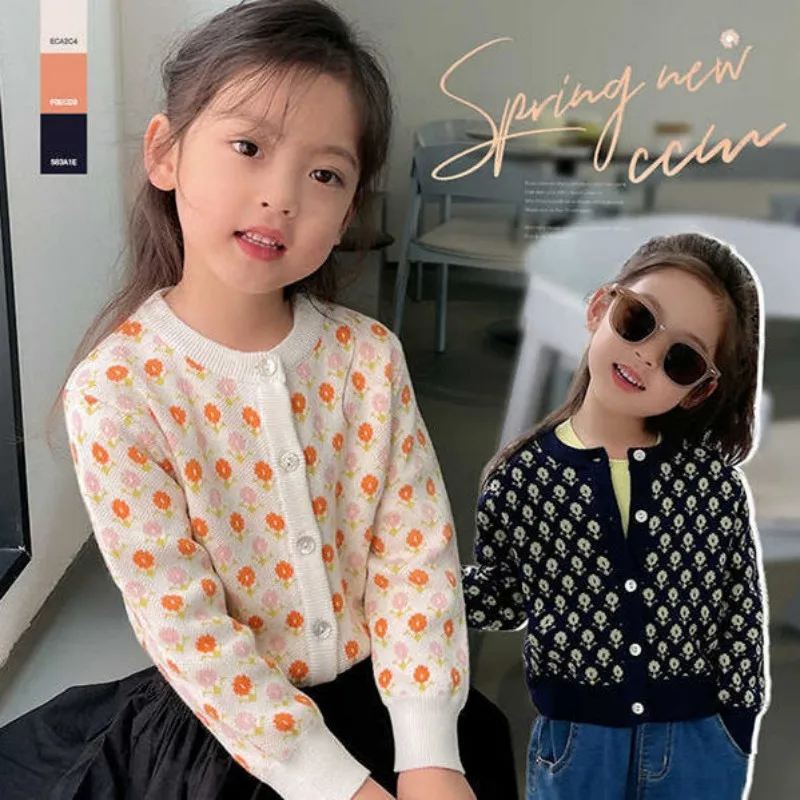 

Girls' sweater cardigan jacket Spring and Autumn new sweet children's western-style casual top