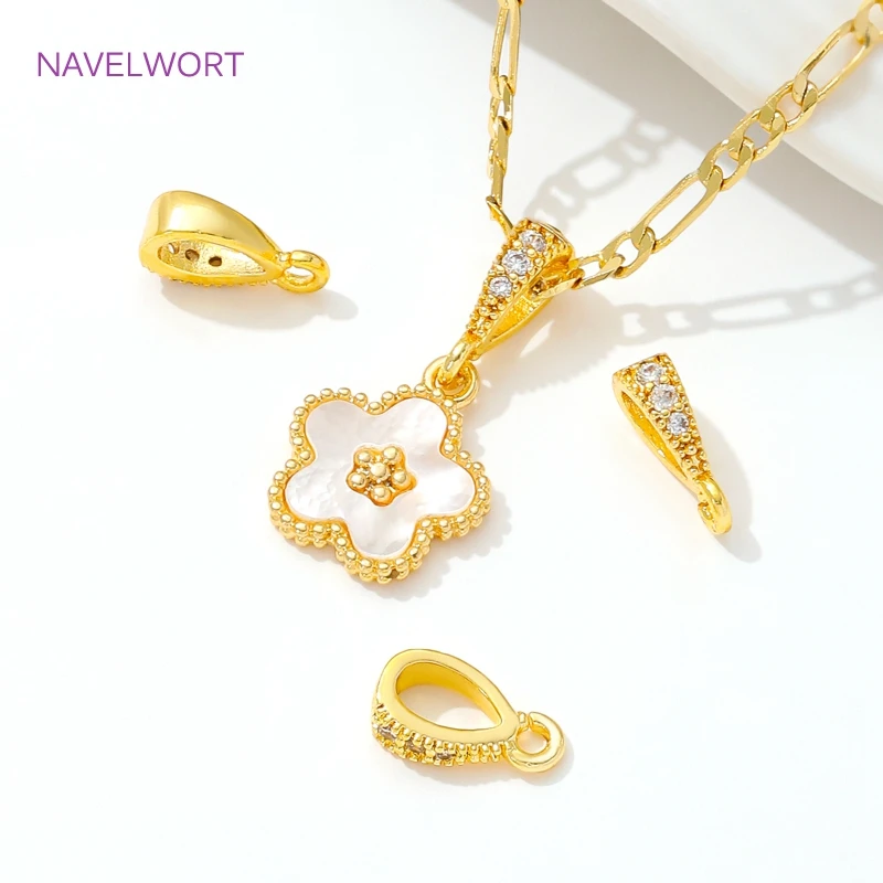 14K/18K Gold Plated Inlaid Zircon Pendant Bail with Ring Brass Pendant Bail Connector DIY Bracelet Necklace Making Accessories