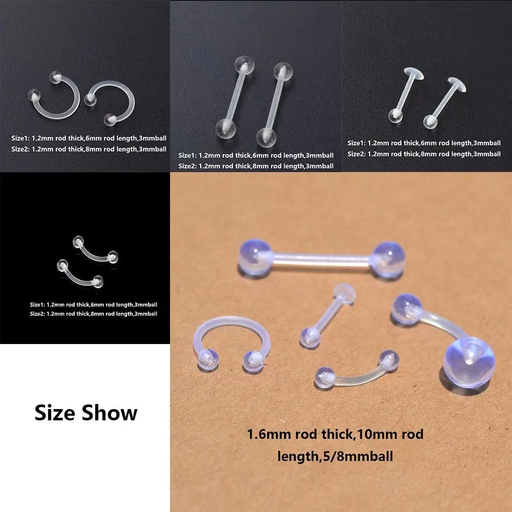 Transparent Piercing Retainer Hypoallergenic Clear Acrylic Tongue Stud Screw Flexible Nose Ring Lip Ear Nose Tongue