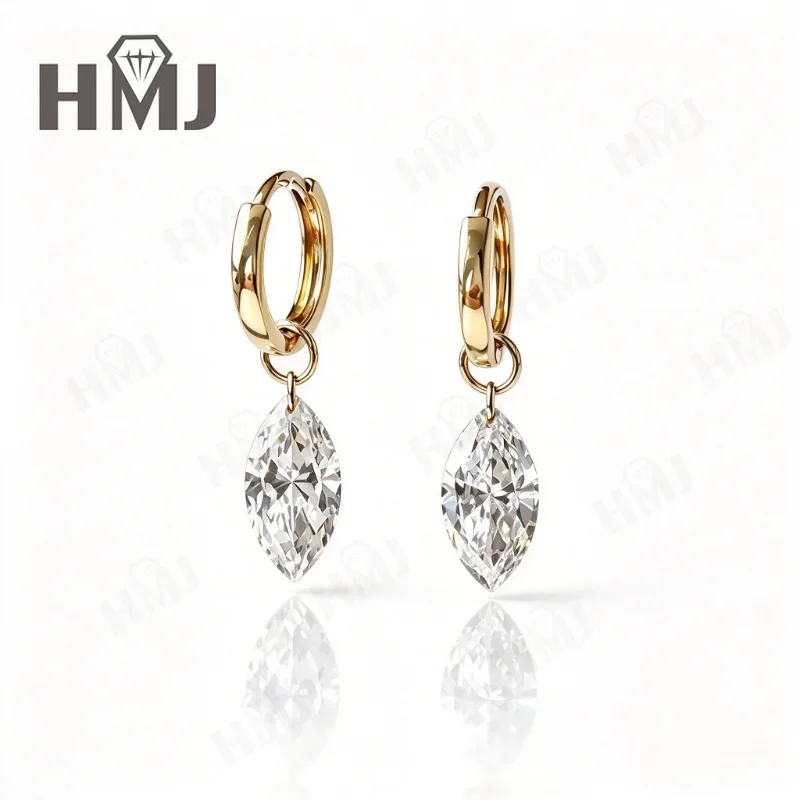 Ohrringe mit Kreolen, 2 Karat, im Labor gezüchteter Diamant, Marquise-Schliff, DEF, VS, 10 Karat Gold, für Damen, zum Ausgehen, als feiner Schmuck, Geschenk zum Jahrestag, Charms – Detail 1