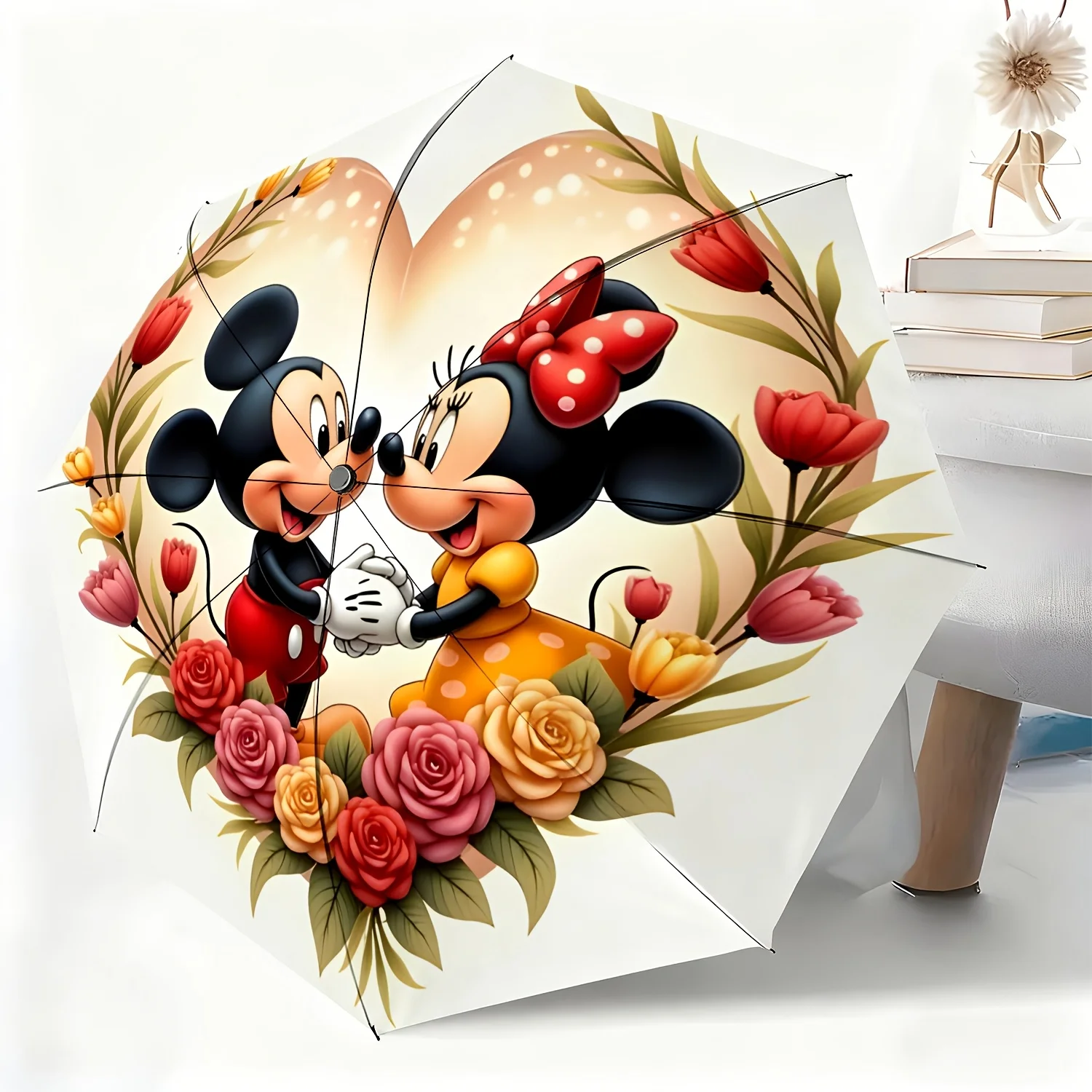 

Автоматический зонт с Микки и Минни, подходящий для любых случаев, универсальный зонт для солнца и дождя, портативный, складной.