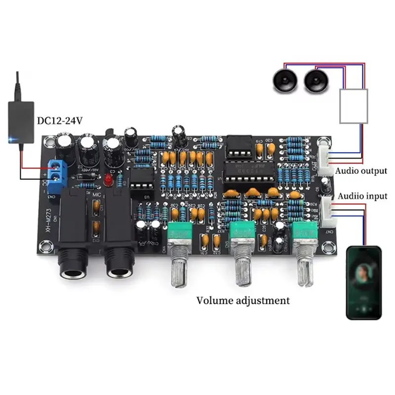 A42T-XH-M273 Digital Preamplifier Board DC 12-24V Microphone Amplifier Karaoke Reverberation Microphone Control view 5