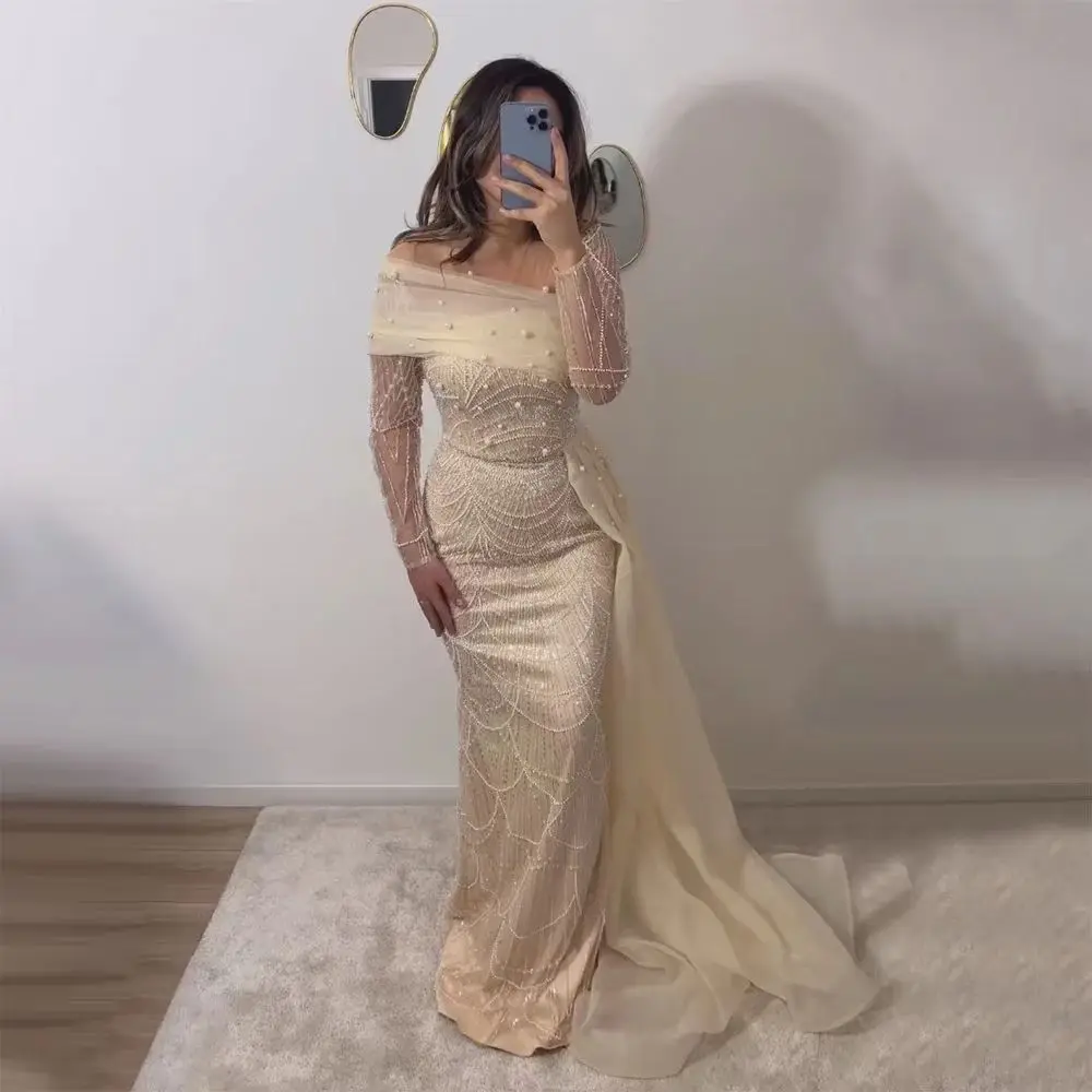 Elegant Dubai Mermaid Evening Dresses for Women 2024 Luxury Off the Shoulder Formal Prom Wedding Party Gowns with Overskirtt