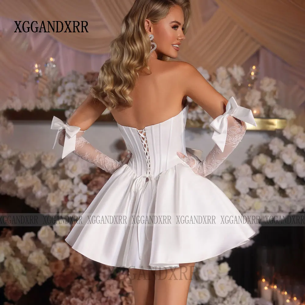 Customized High Quality Short Wedding Dress 2026 Bridal Gown Sweetheart Corset Top Backless Mini Length Cute Bride After Party