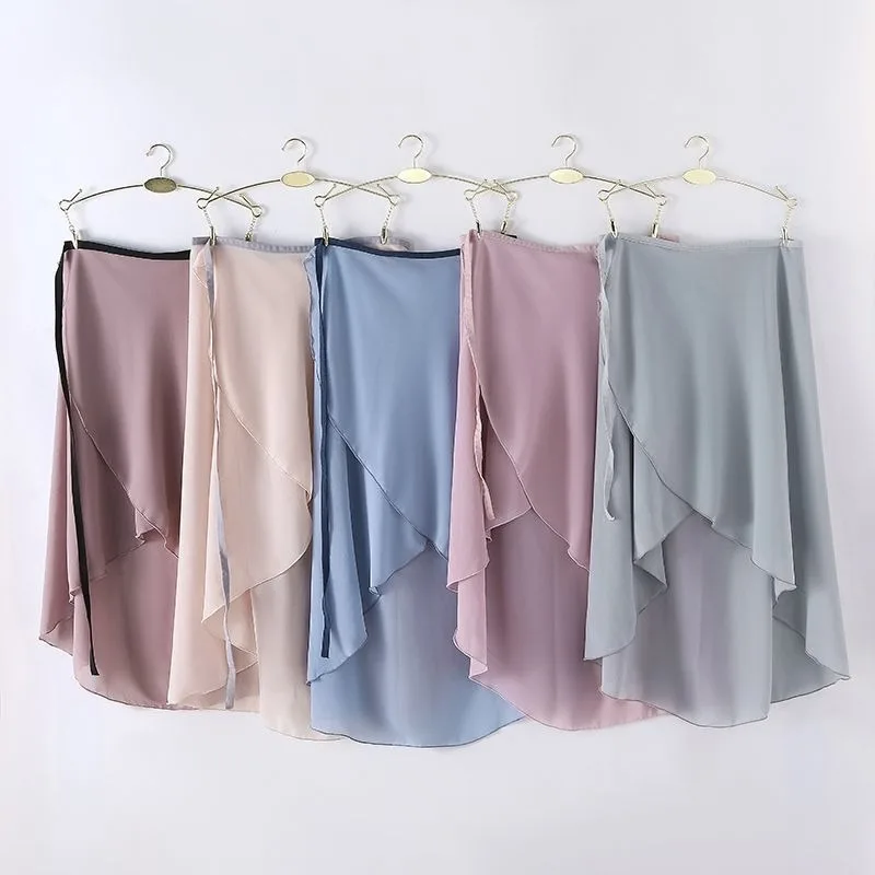 Customized Irregular Midi Skirt Women's Solid Color Gauze Skirt One-piece Ballet Classical Practice Dance Front Long Back Short