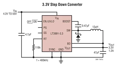 LT3991EMSE-5 LT3991IMSE-5 LT3991EMSE-3.3 LT3991IMSE-3.3 LT3991 - Regulador reductor de 55 V, 1,2 A con corriente de reposo de 2,8 uA