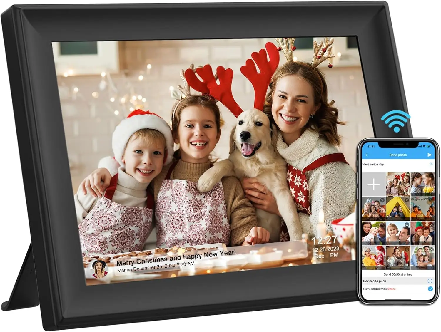 10.1 Inch WiFi Digital Picture Frame 32GB IPS HD Touch Screen, Send Photos via App or Email, Auto-Rotate, Wall Mountable
