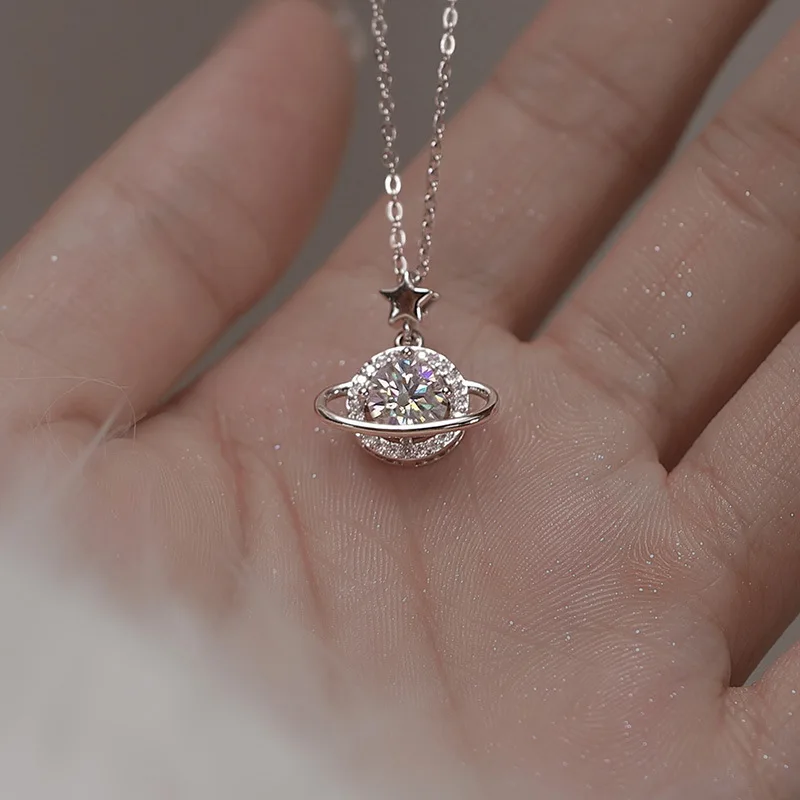 

s925 Sterling silver Planet necklace female French senior designer new cross-border Mosan diamond one carat pendant jewelry